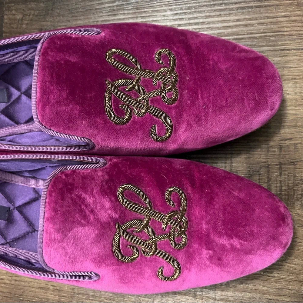 Ralph Lauren Purple Label Alonzo Embroidered Velvet Loafers- Summer Berry- 8 - Picture 7 of 10